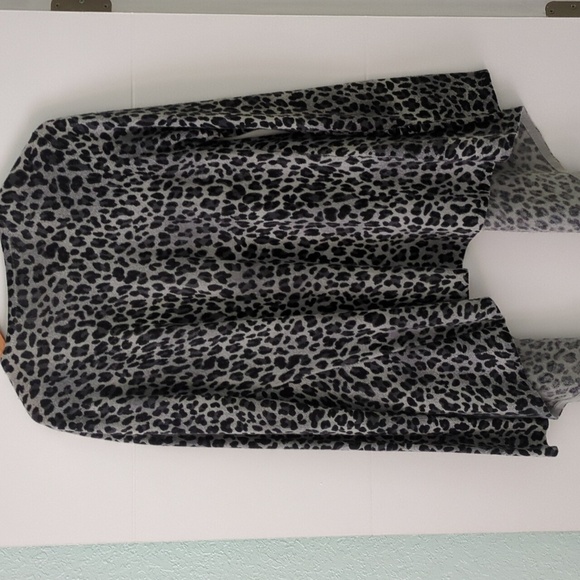 Leopard Print Black &Grey Open Front Cascade Cashmere Cardigan Mobwife Core Sz M - Picture 7 of 8